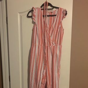 Salmon and white striped jumpsuit